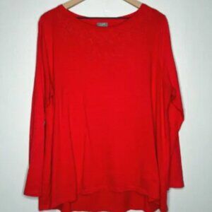 J.Jill Womens Knit Top XL Red Shirt Embroidered Scoop Basics Cotton Casual